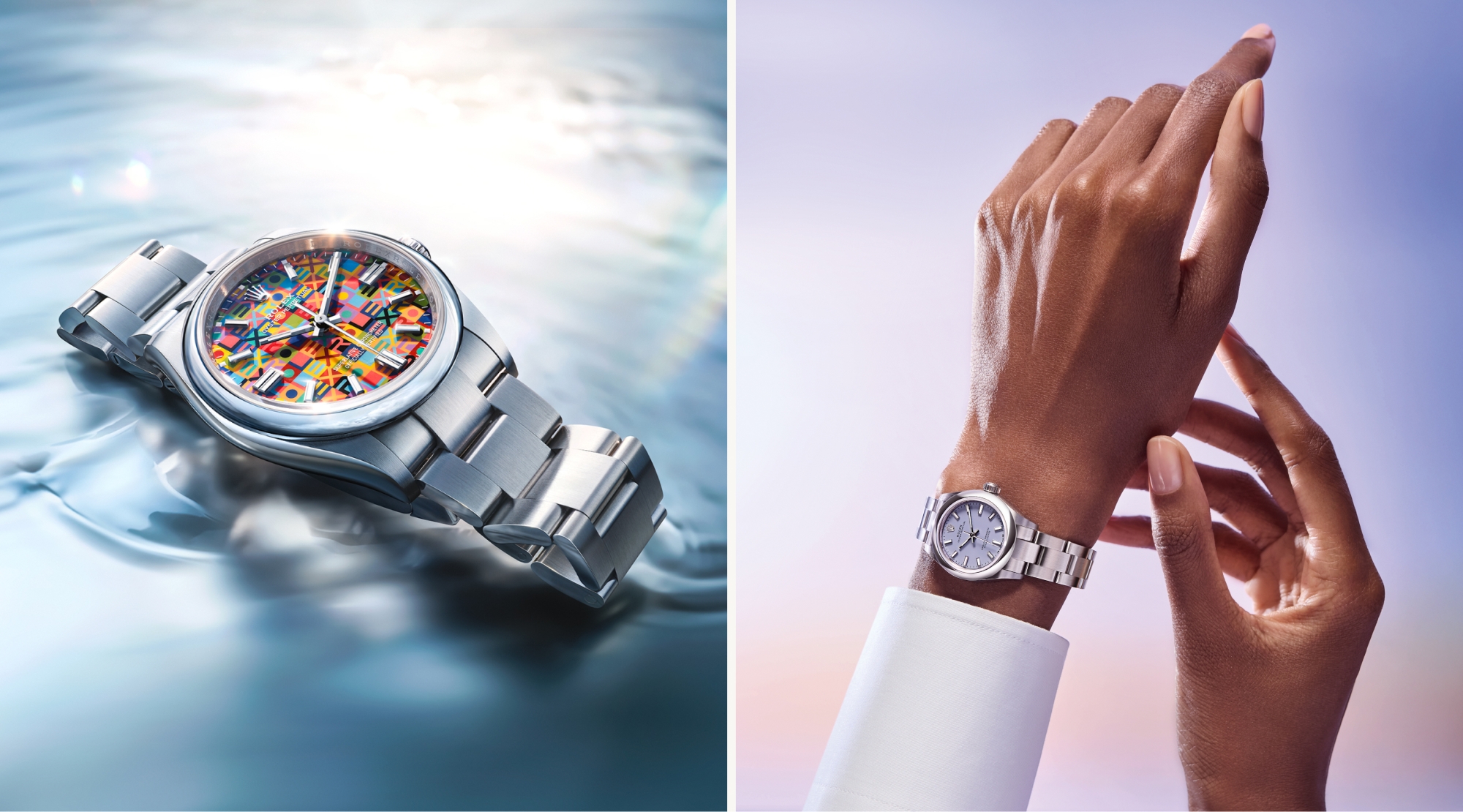 Rolex oyster perpetual universal classic style m126000 0016 and m276200 0008 landscape