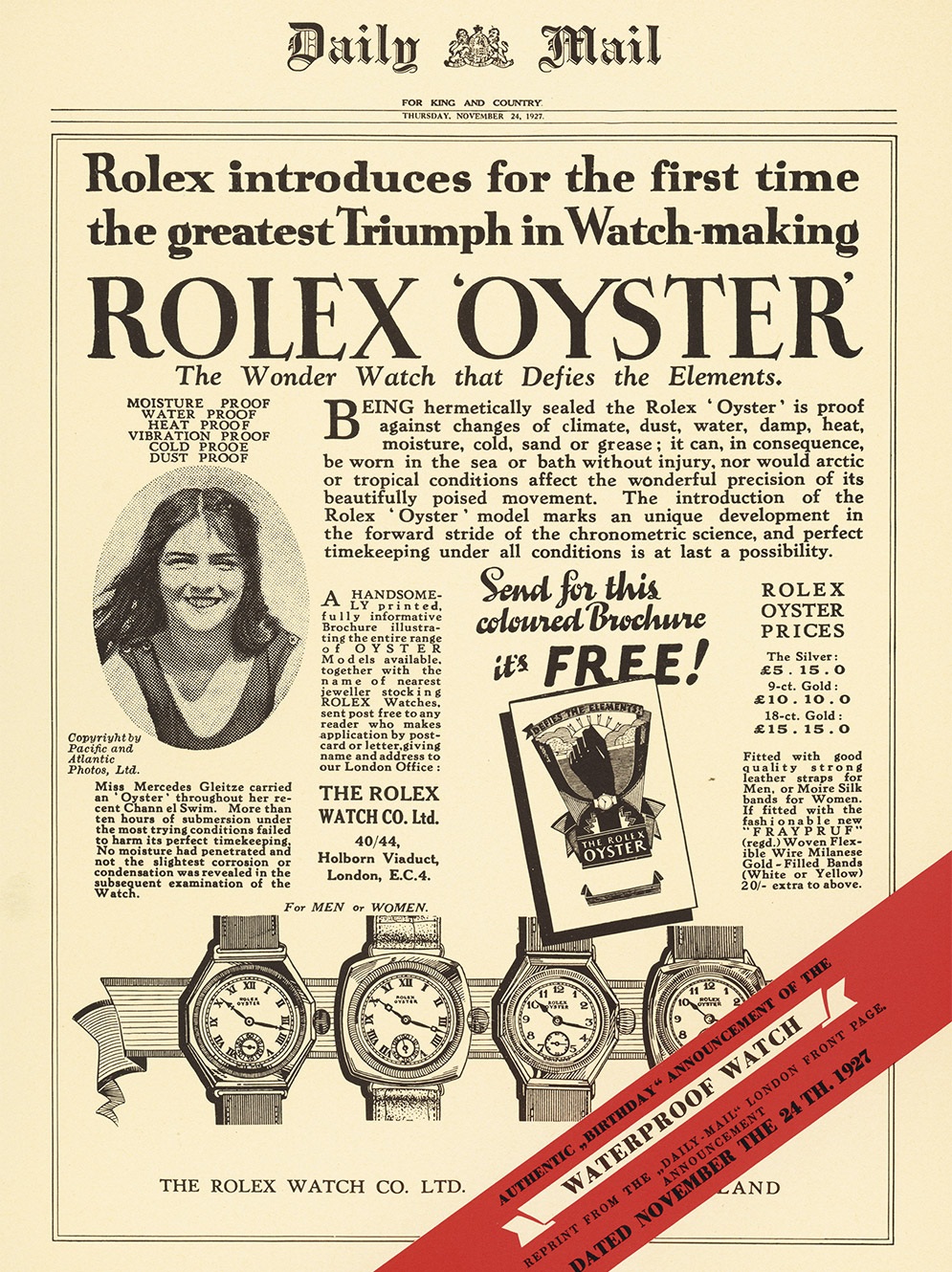 Rolex oyster story 1927 mercedesgleitze landscape